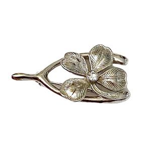 LUCKY Wishbone 4 leaf Clover Brooch silver